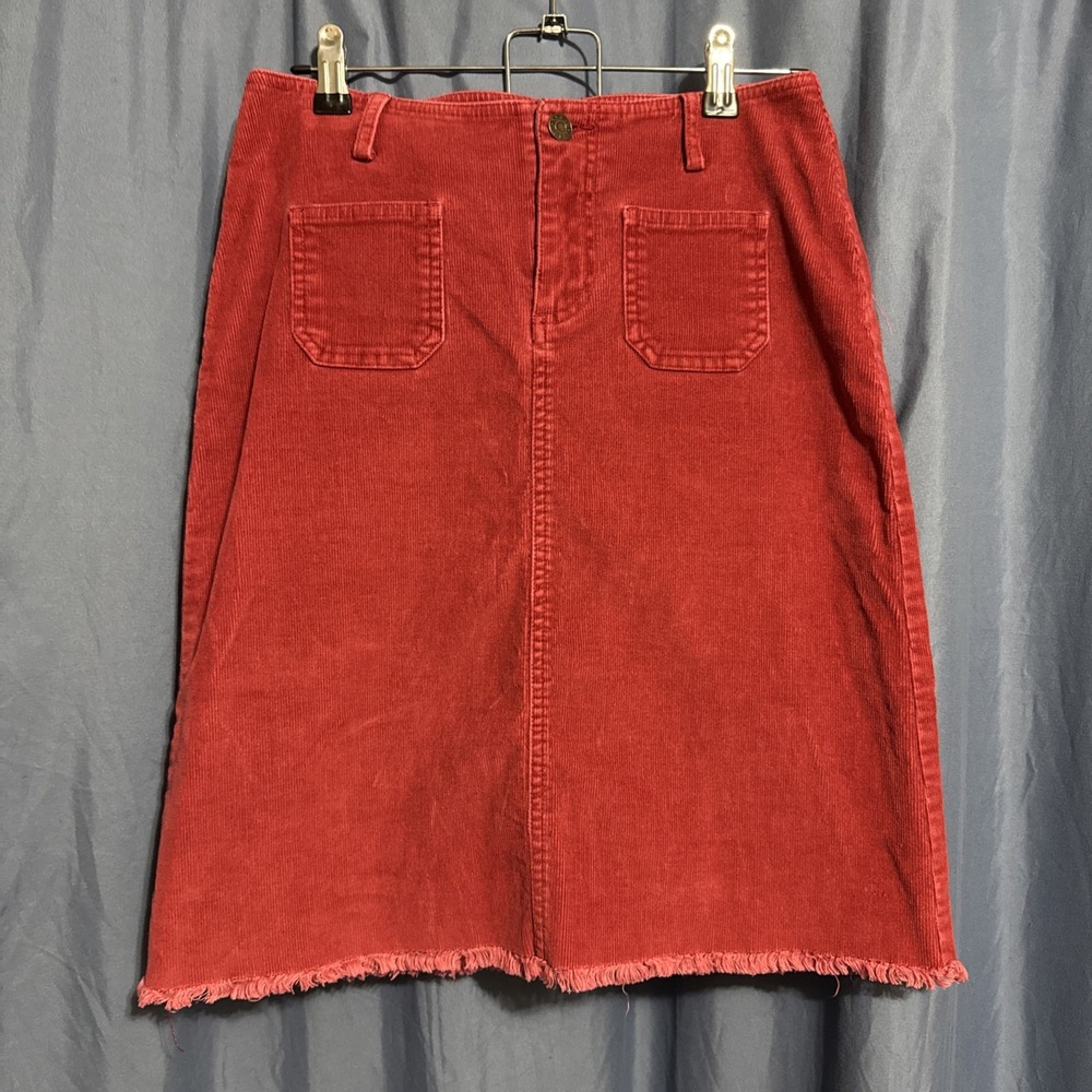 Vintage Y2K Guess Jeans Stretch Sz 27 S Red Corduroy Frayed Mini Skirt Pockets
